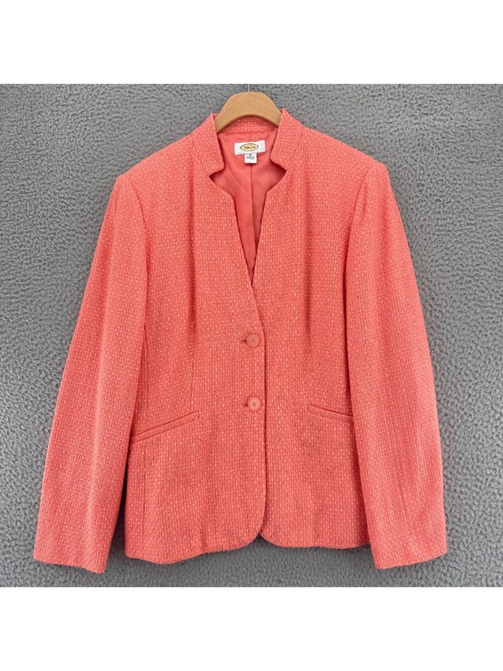 Talbots Blazer Womens 10 Vintage Coral Tonal Ribbon Check Button Jacket Pockets